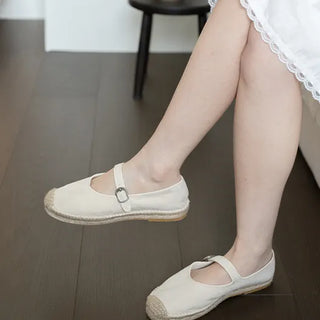 Nora Mary Jane Espadrille Sandals Suede Banding Loafer Flats (2CM)