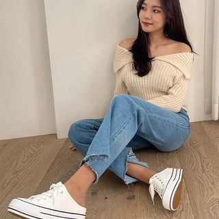 Della Simple Block Heel Sneakers Mule Slippers (3.5cm)