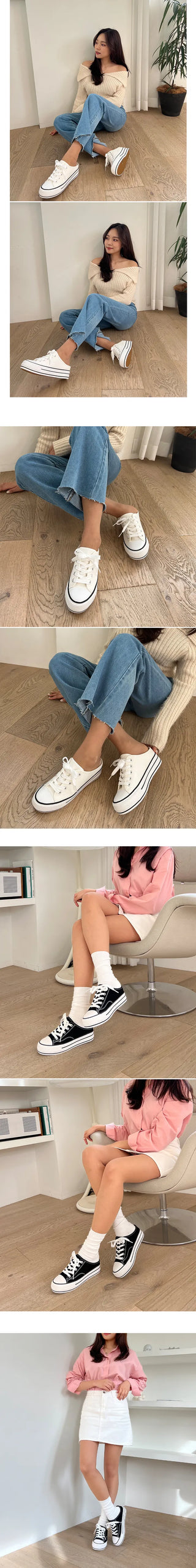 Della Simple Block Heel Sneakers Mule Slippers (3.5cm)