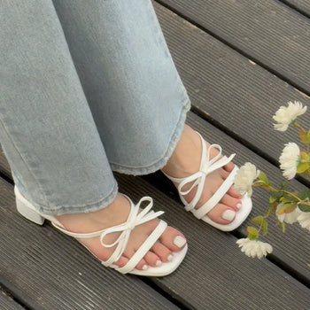 Luane Square Ribbon Strap Mule Slippers (5.5cm)