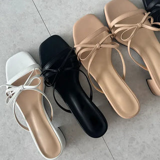 Luane Square Ribbon Strap Mule Slippers (5.5cm)