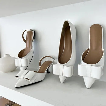 Ribbon mule, loafer, slipper, slingback flat, loafer, slingback heel, mid-heel shoe