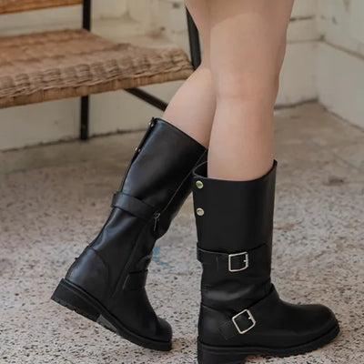 Raymen Round Biker Two-Way Folding Half Boots (3.5cm)