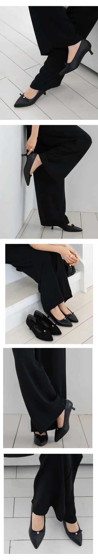 Line ver2 wide-toe shoes, comfortable shoes, wedding guest shoes, wedding look ribbon shoes, pumps (5cm)