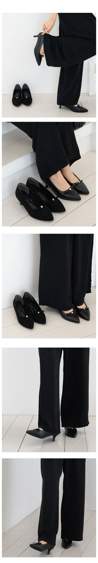 Line ver2 wide-toe shoes, comfortable shoes, wedding guest shoes, wedding look ribbon shoes, pumps (5cm)