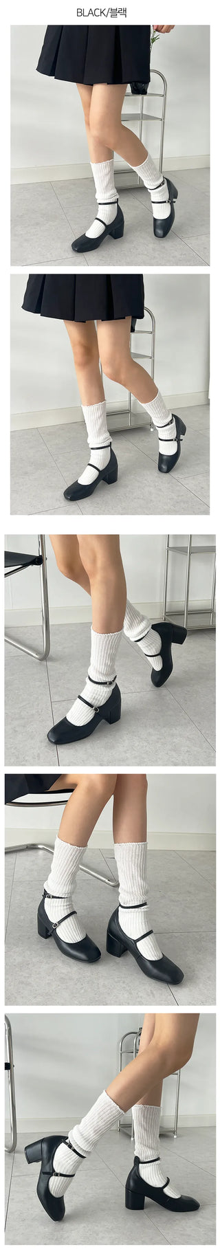 Two Buckle Mary Jane Black Enamel Matte Mary Jane Heel Pumps (6CM)