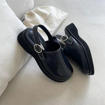 Mabel Stitch Line Buckle Sandals Bloafer Slippers (3.5cm)
