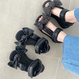 Dora Wang Ribbon Velcro Sandals Slippers Bloafers Summer Vacation Block Heel Shoes