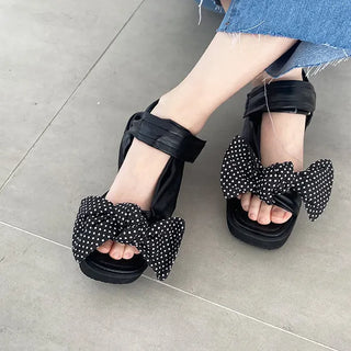 Dora Wang Ribbon Velcro Sandals Slippers Bloafers Summer Vacation Block Heel Shoes