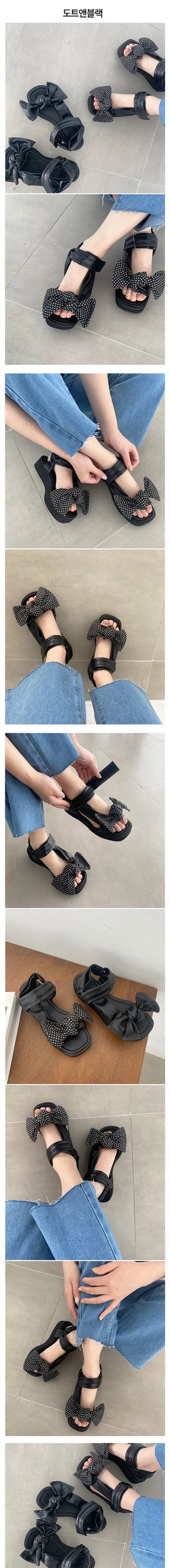 Dora Wang Ribbon Velcro Sandals Slippers Bloafers Summer Vacation Block Heel Shoes