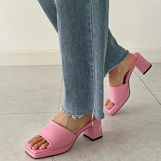 Tyler Fluffy Gaboshi Chunky Heel Bloafer Slippers (6cm)