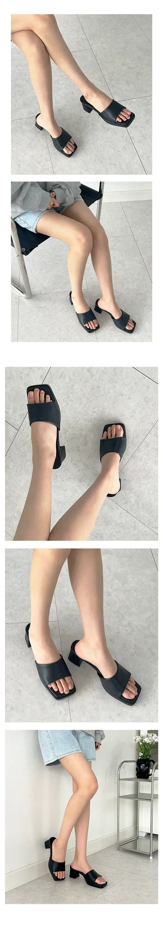 Tyler Fluffy Gaboshi Chunky Heel Bloafer Slippers (6cm)