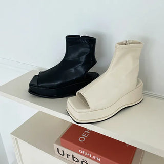 Davina Span Ankle Open Toe Block Heel Oversole Comfortable Sandals Ankle Boots High Boots