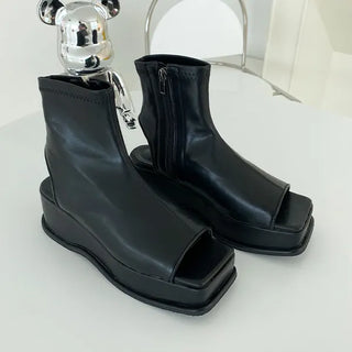 Davina Span Ankle Open Toe Block Heel Oversole Comfortable Sandals Ankle Boots High Boots