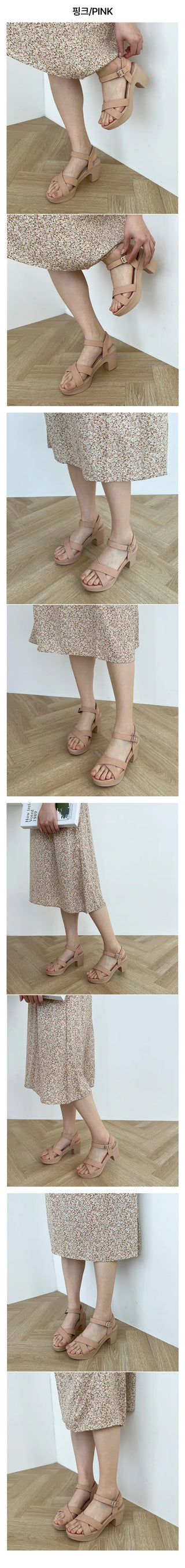 Helen Gaboshi chunky heel mid-heel colorful buckle heel sandals summer and spring shoes