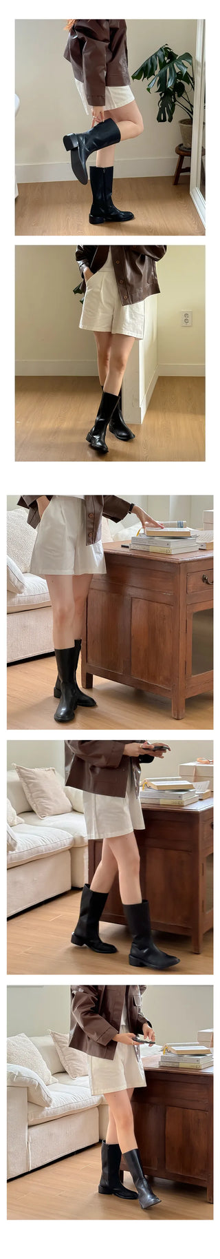 Mayve Round-Neck Chubby Autumn Middle Boots, Pony Boots, Long Boots