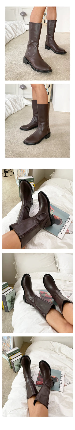 Mayve Round-Neck Chubby Autumn Middle Boots, Pony Boots, Long Boots