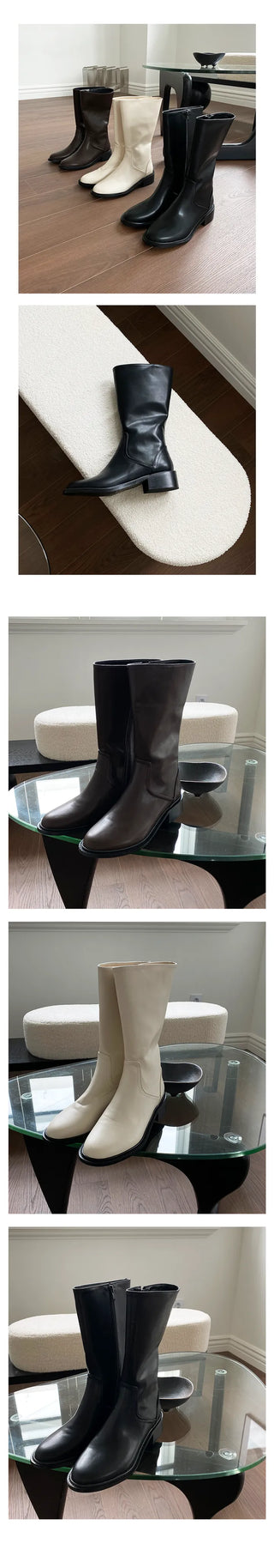 Mayve Round-Neck Chubby Autumn Middle Boots, Pony Boots, Long Boots