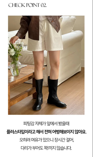 Mayve Round-Neck Chubby Autumn Middle Boots, Pony Boots, Long Boots