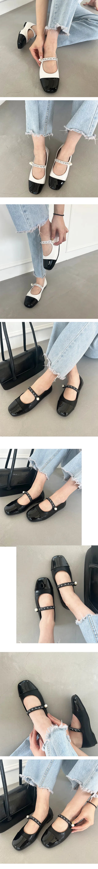 Leah Color Block Point Pearl Mary Jane Loafer Flats