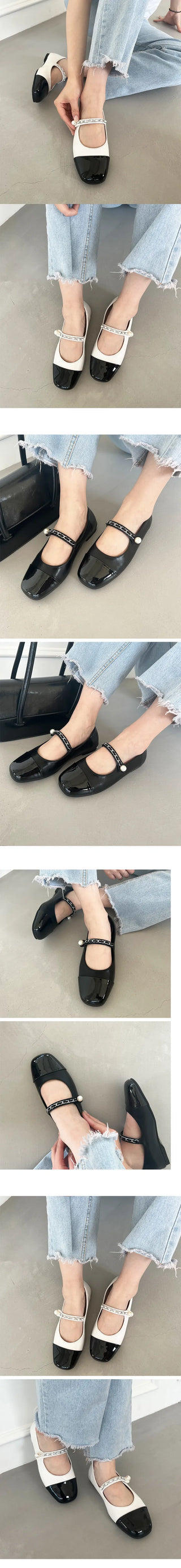 Leah Color Block Point Pearl Mary Jane Loafer Flats