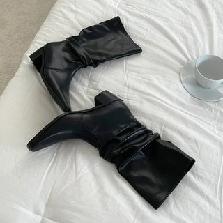 Caitlin Glossy Autumn Shirring Boots Luxury Mid-Calf Boots Long Boots Walker Stilettos Slender Boots