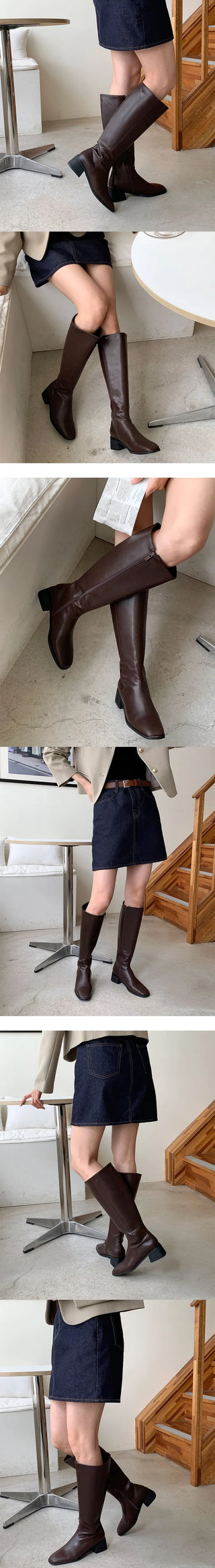 Eleanor Balken Fall Suede Chubby Boots  Boots Full Length Zipper Long Boots Straight Fit Mid Boots