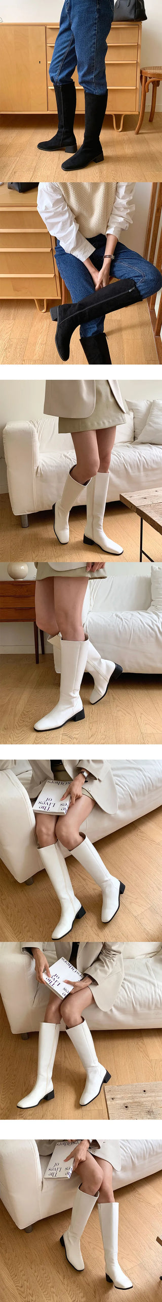 Eleanor Balken Fall Suede Chubby Boots  Boots Full Length Zipper Long Boots Straight Fit Mid Boots