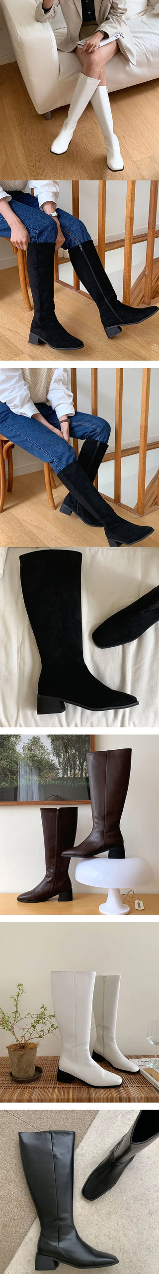 Eleanor Balken Fall Suede Chubby Boots  Boots Full Length Zipper Long Boots Straight Fit Mid Boots