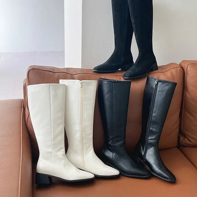 Eleanor Balken Fall Suede Chubby Boots  Boots Full Length Zipper Long Boots Straight Fit Mid Boots