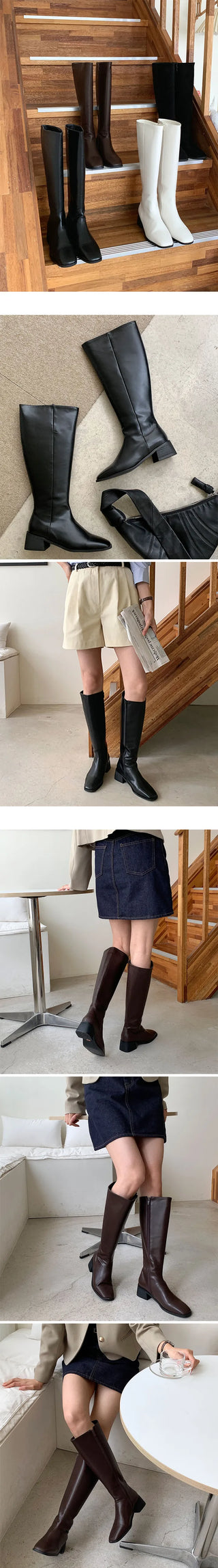 Eleanor Balken Fall Suede Chubby Boots  Boots Full Length Zipper Long Boots Straight Fit Mid Boots