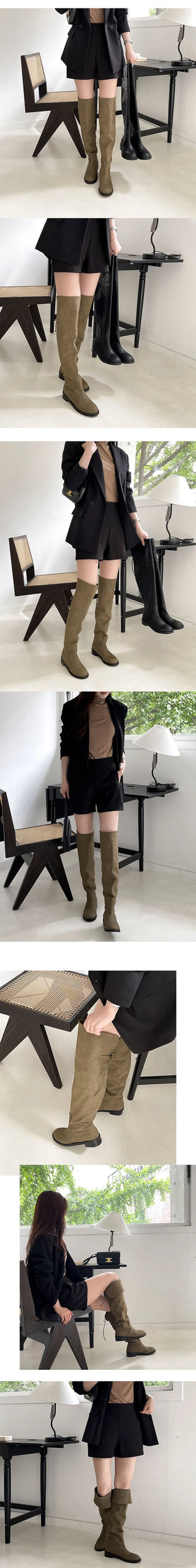 Solar Unique Ribbon Detail Vintage Rider Style Knee-High Long Boots