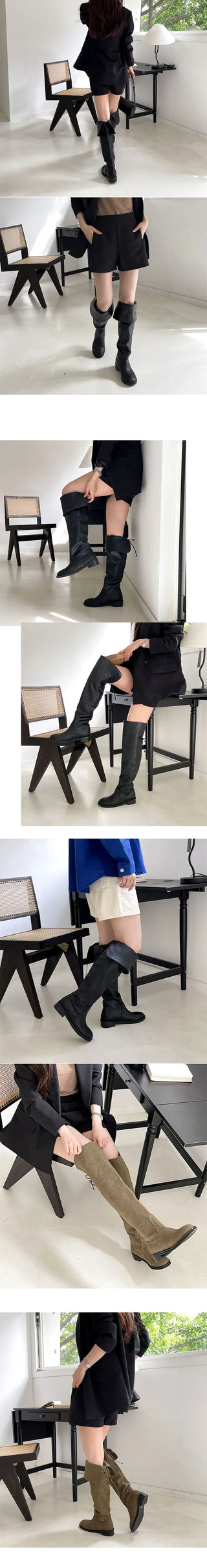 Solar Unique Ribbon Detail Vintage Rider Style Knee-High Long Boots