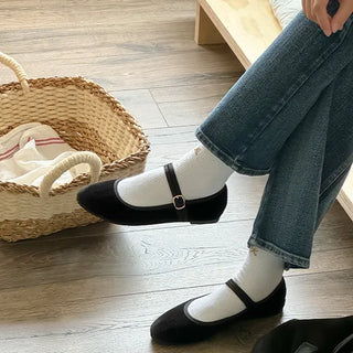 Oversized Oslo Velvet Mary Jane Hidden Banding Loafer Flats (1cm)