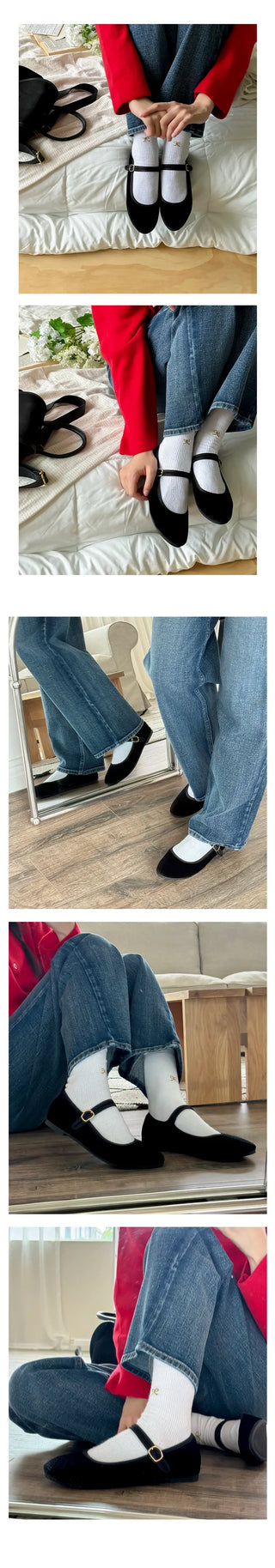 Oversized Oslo Velvet Mary Jane Hidden Banding Loafer Flats (1cm)