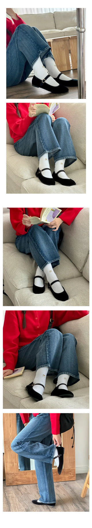 Oversized Oslo Velvet Mary Jane Hidden Banding Loafer Flats (1cm)