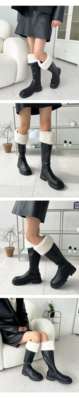 Bianca Waterproof Non-Slip Sole Round Long Boots (4.5CM)