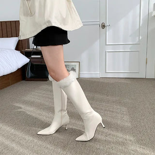 Bay Fur Stiletto Fall High Heel Kill Heel Year-End Look Long Boots (7CM)