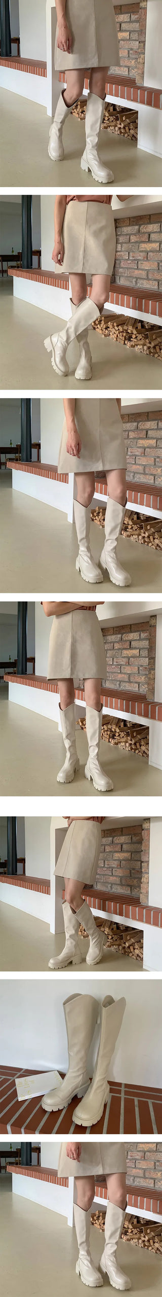 Camellia Block Heel Western Autumn Slim Fit All-Zip Point Long Boots Slim Boots Mid-Calf Boots