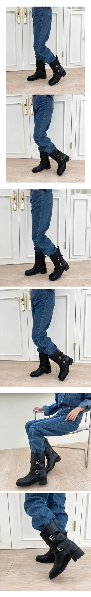 Blake Two-Buckle Biker Boots Walker (3cm)