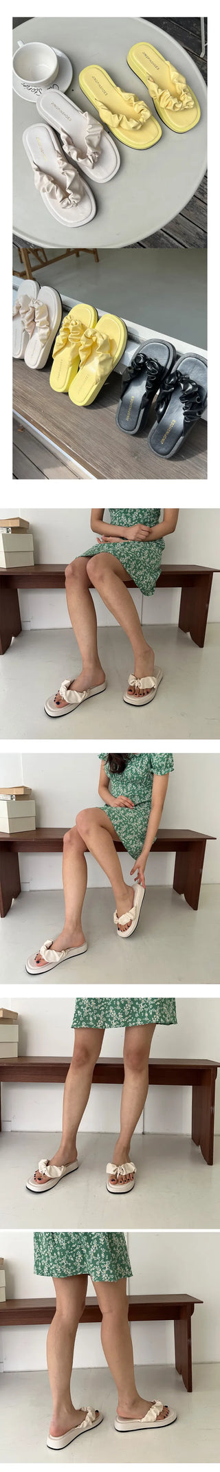 UM Gopchang Shirring Point Full-heel Height-increasing Sturdy Slippers (3cm)