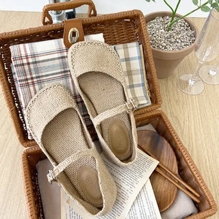Non-slip resort vacation look rattan linen hemp summer sandals (1cm)