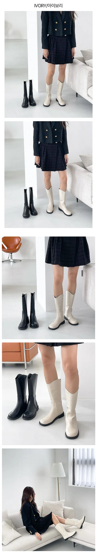 High-quality Noblen Fall Western Line Middle Half Boots (3cm)