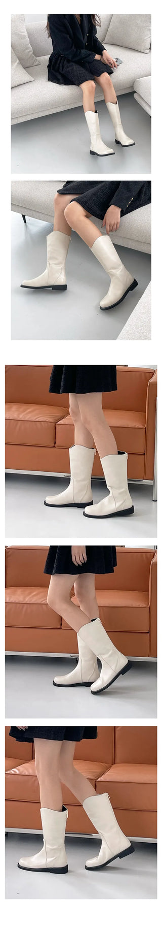 High-quality Noblen Fall Western Line Middle Half Boots (3cm)