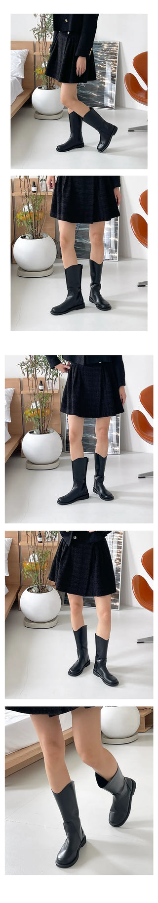 High-quality Noblen Fall Western Line Middle Half Boots (3cm)