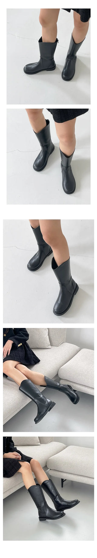 High-quality Noblen Fall Western Line Middle Half Boots (3cm)