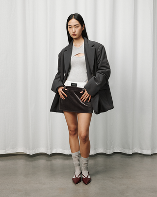[UNAWARES] Double-Layer Waist Velvet Texture Mini Skirt