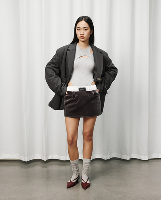 [UNAWARES] Double-Layer Waist Velvet Texture Mini Skirt