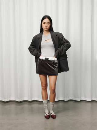 [UNAWARES] Double-Layer Waist Velvet Texture Mini Skirt