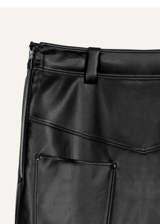 [UNAWARES] Cross Slit Leather Skirt